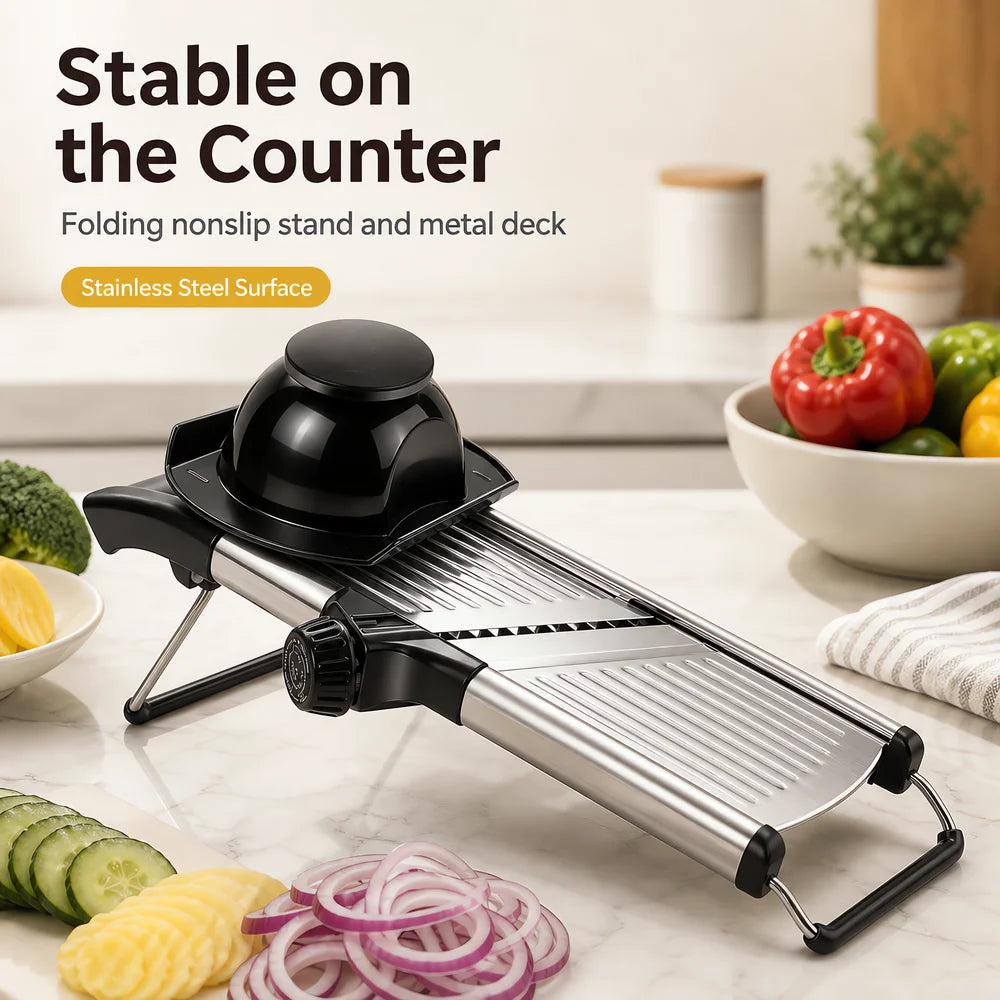 Adjustable Mandoline Vegetable Slicer With Food Holder And Julienne Cutter