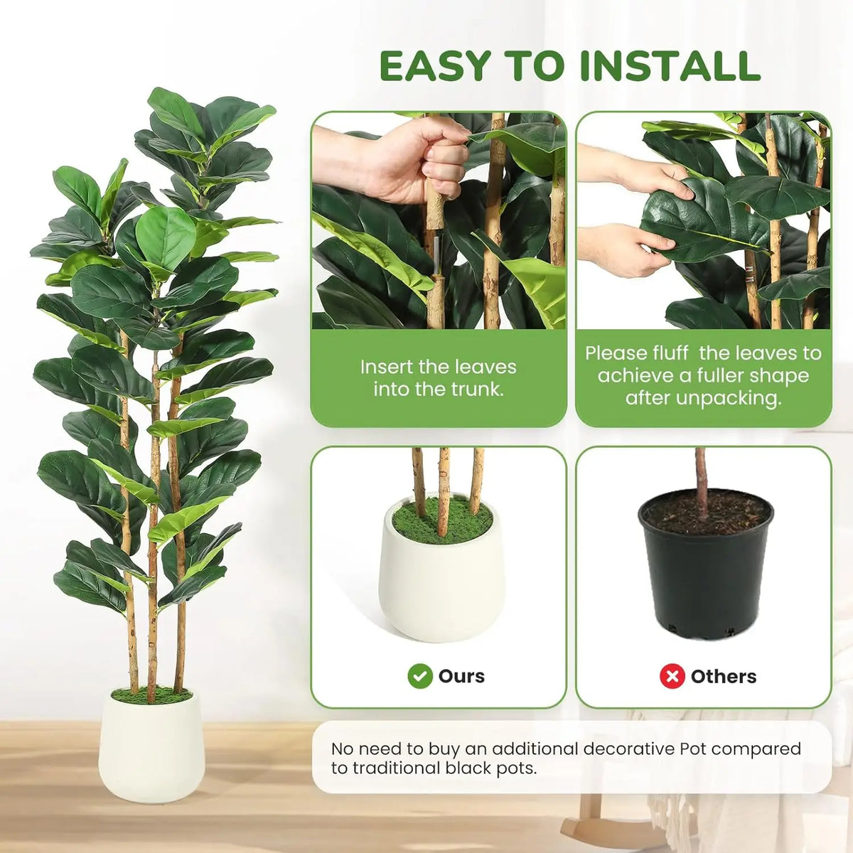 HiMISS Artificial Fiddle Leaf Fig Tree with Pot for Home