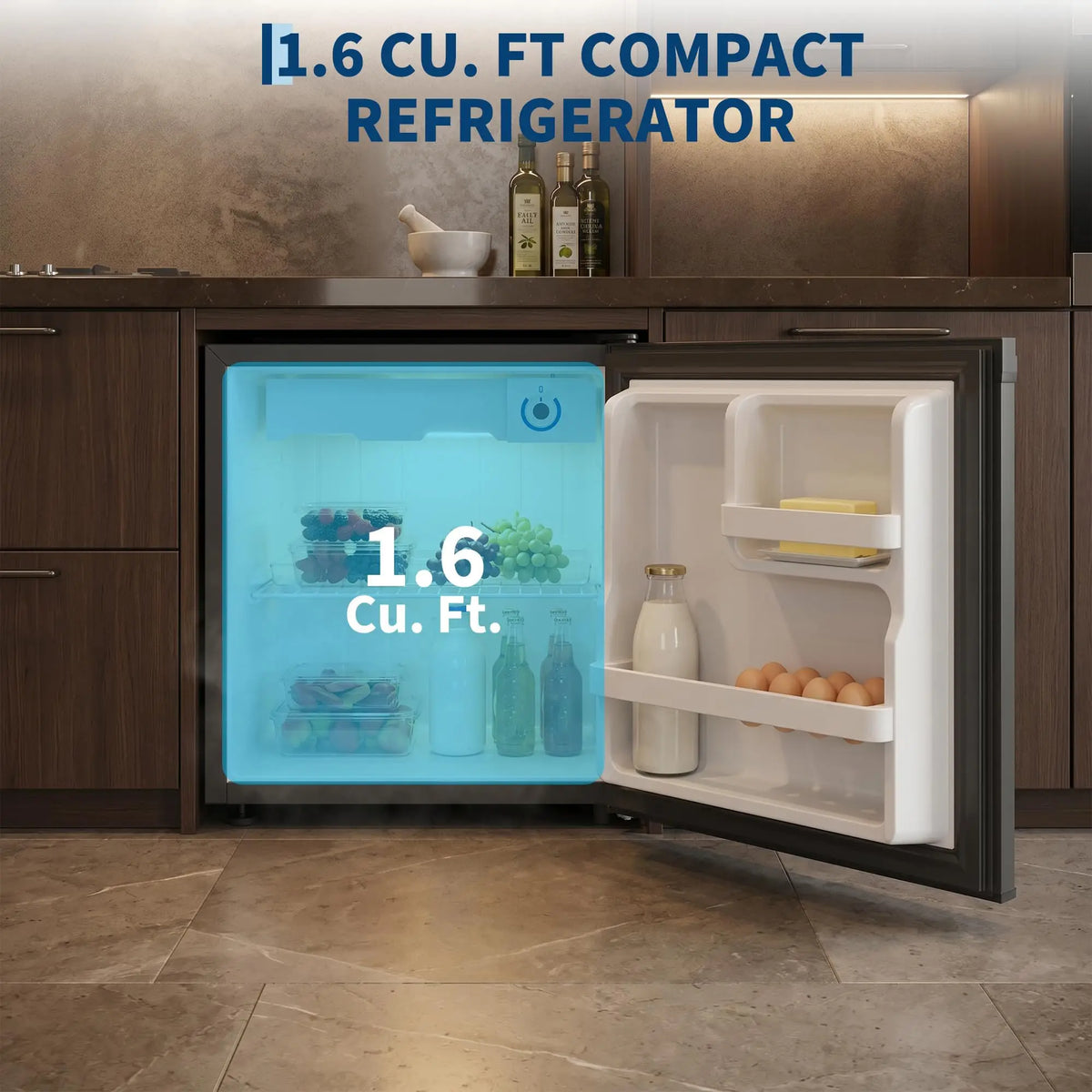 Compact Mini Refrigerator With Freezer LED Lighting And Adjustable Shelves