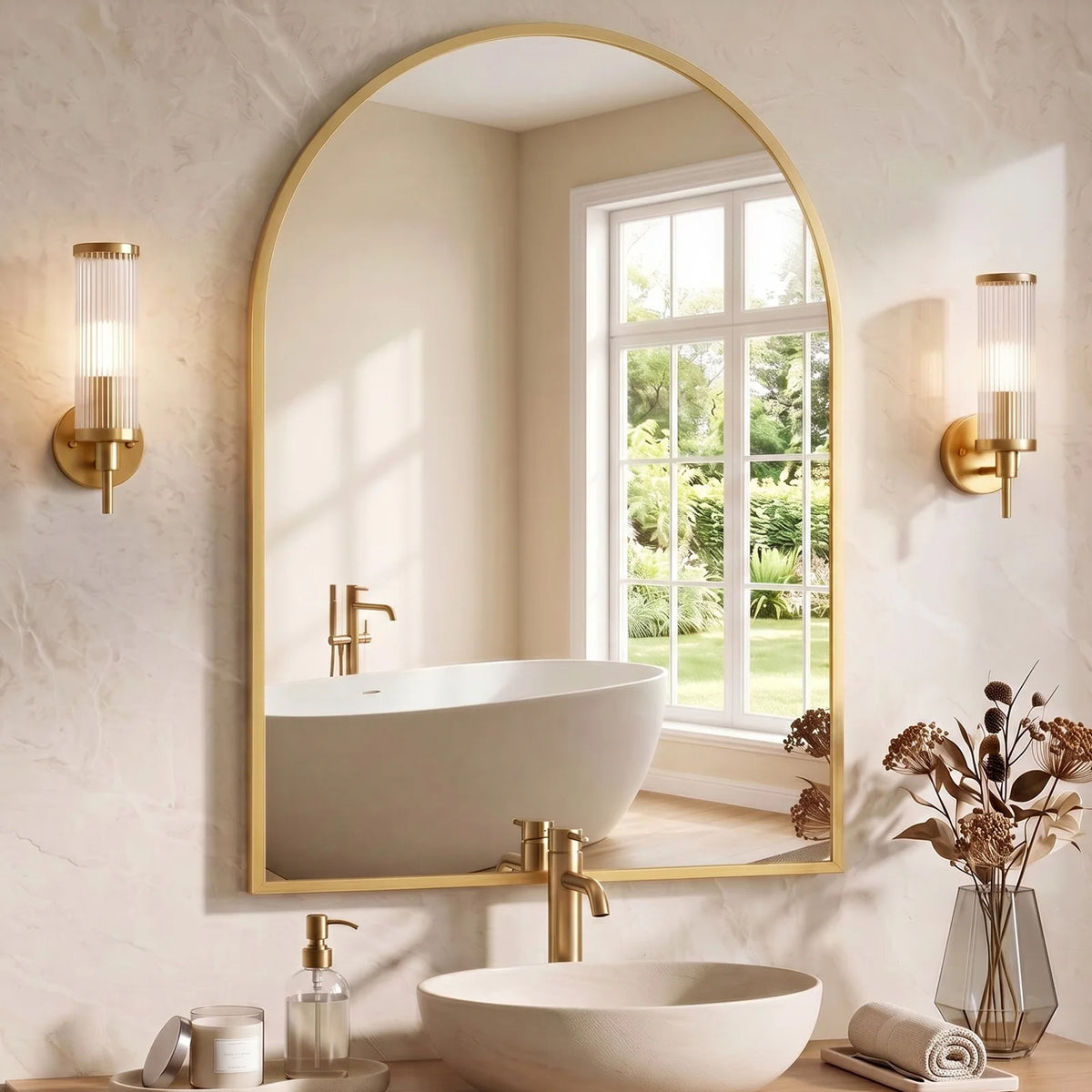 MCQ Arched Bathroom Vanity Mirror With Aluminum Frame Wall Mounted