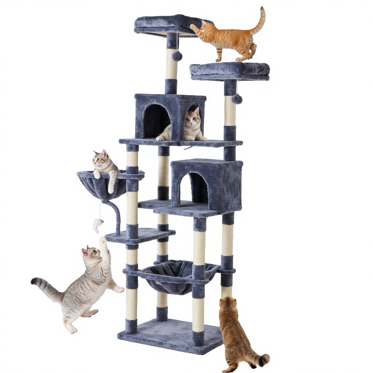 MCQ 71IN Cat Climbing Tower Natural Sisal Scratching Posts Multi Level Cat Tree Tower with Condo Pet House for Indoor Cats