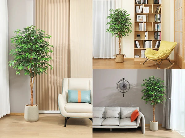 DR.PLANZEN Artificial Ficus Tree Potted Plant With Natural Wood Trunk