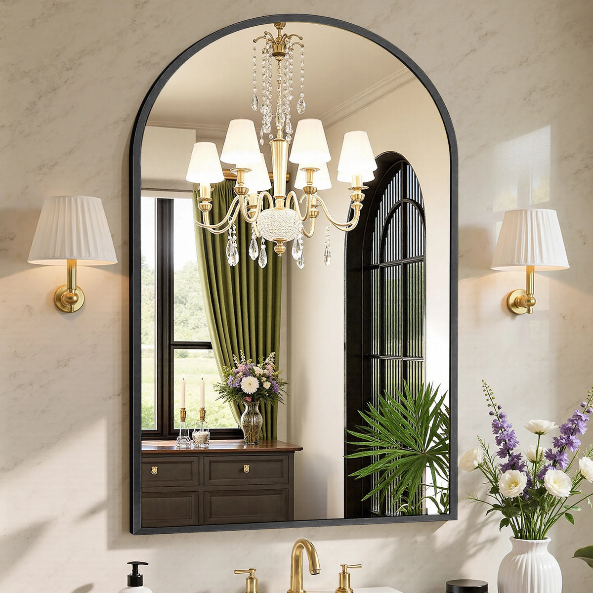 MCQ Arched Bathroom Vanity Mirror With Aluminum Frame Wall Mounted