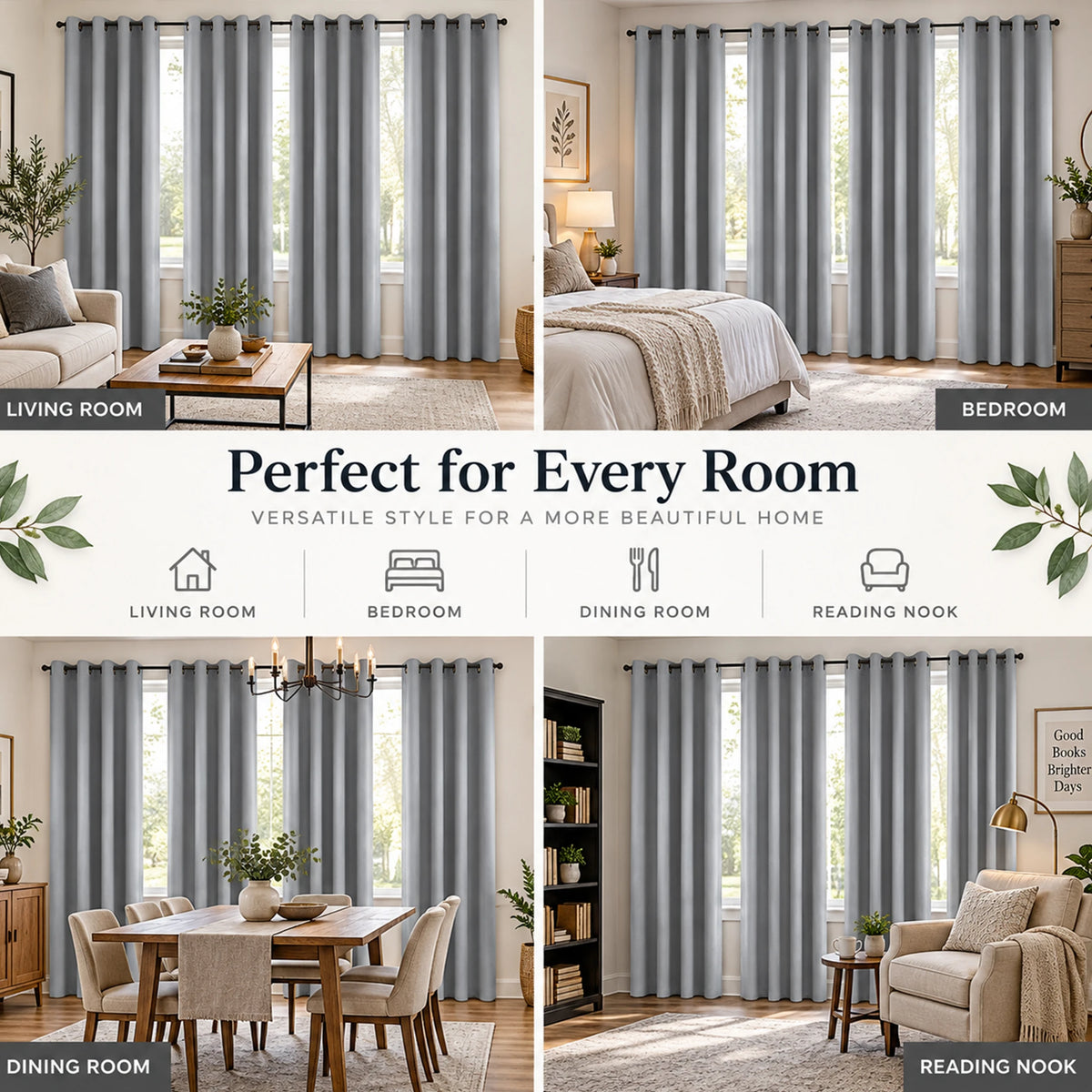 Thermal Blackout Window Curtains With Waterproof Backing For Home