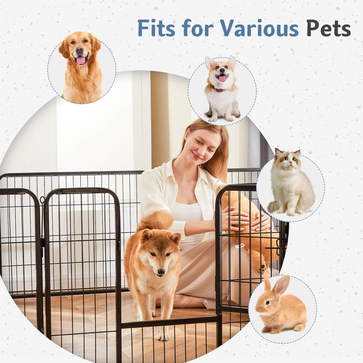 JHK Metal 8 Panels Dog Playpen Fence For Outdoor Use