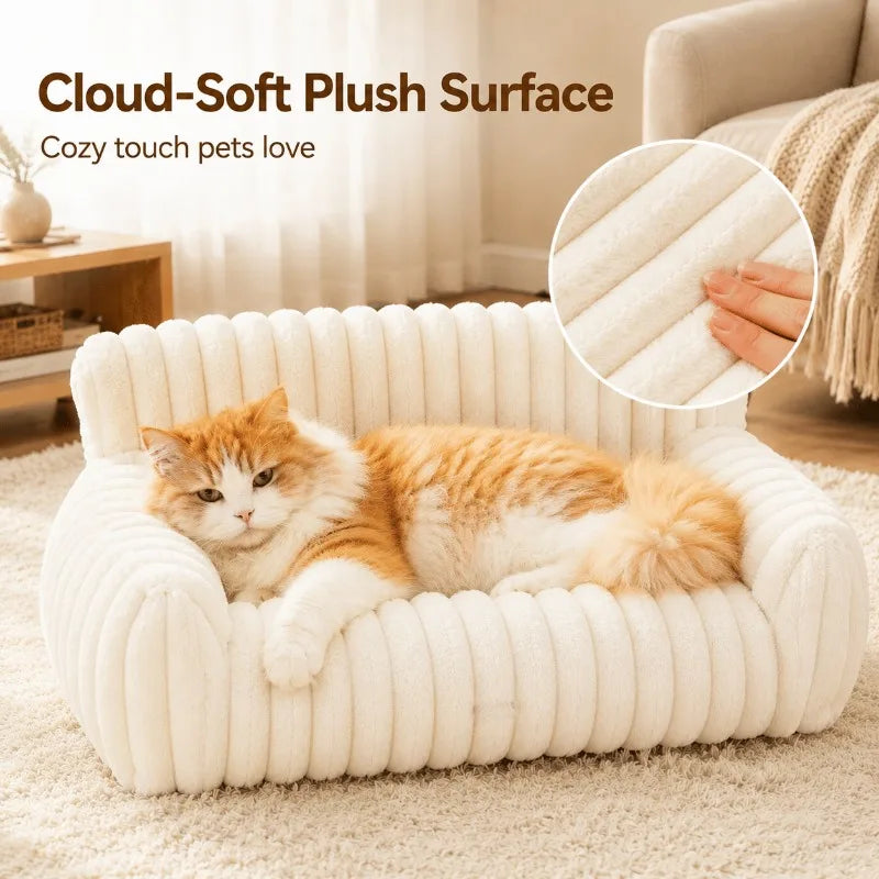 Plush Cat Sofa Bed With Washable Cover And Cozy Support