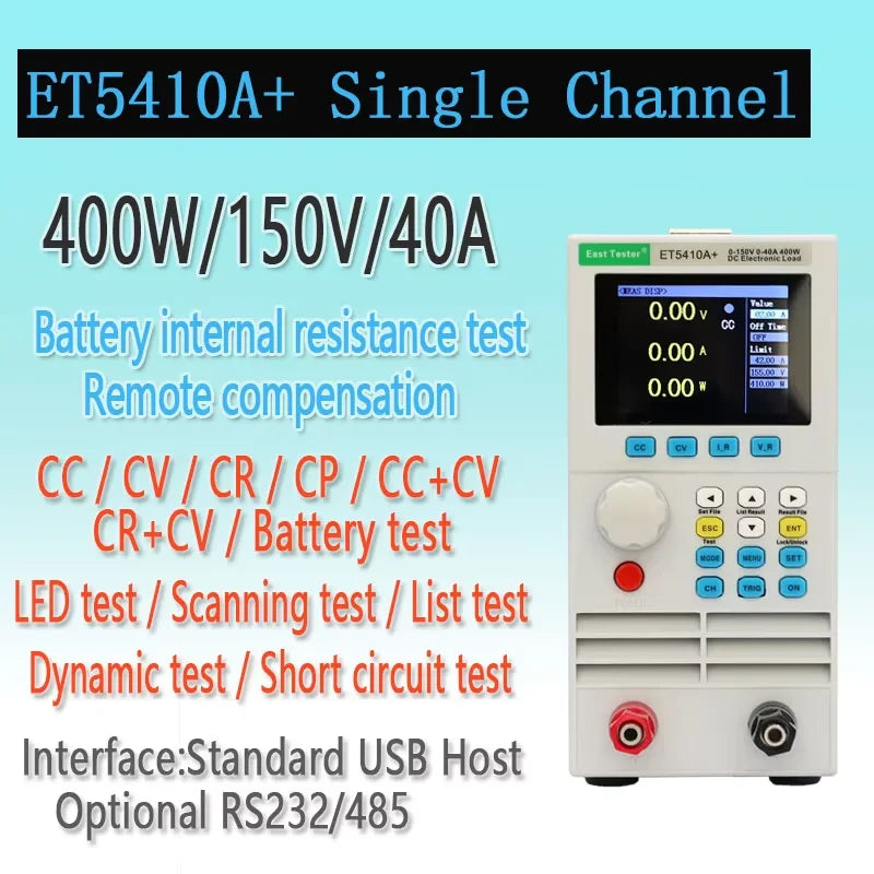 ET5410A Professional DC Electronic Load 0-150V 0-40A 400W 4 Modes (CC/CV/CP/CR) USB/RS485 Control CE/FCC Test Power Supplies, Batteries, High Precision Programmable Charger Battery Capacity Tester Lab Test Equipment Color Dis