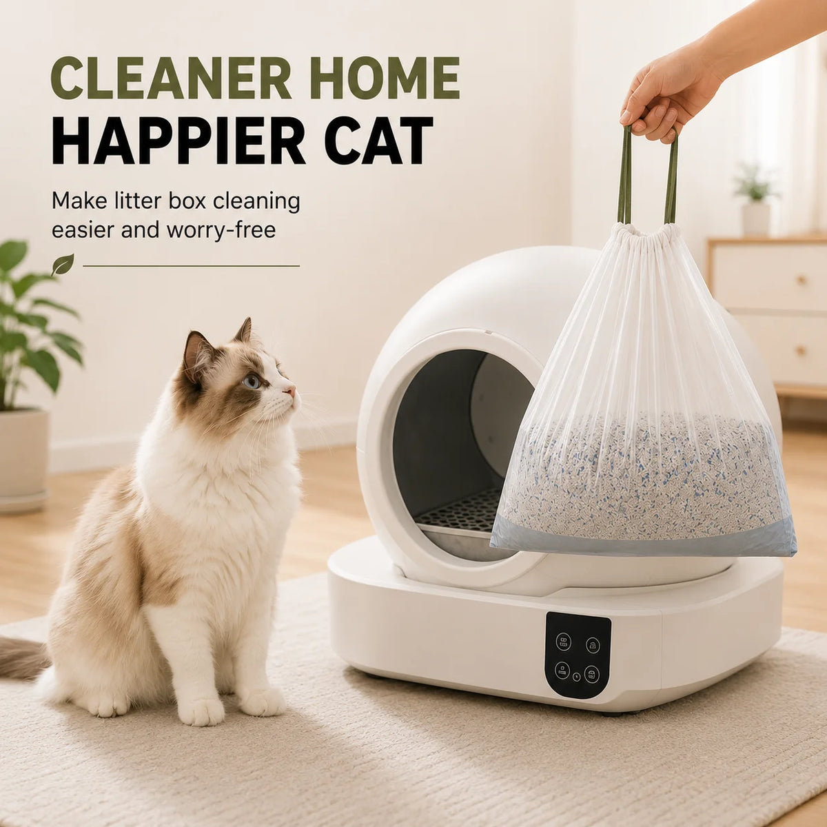 Automatic Cat Litter Box Liners With Convenient Drawstring Waste Bags