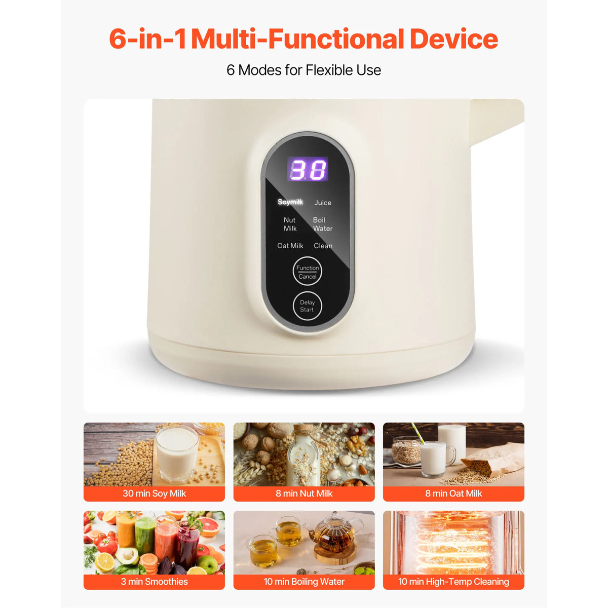 VEVOR 8-in-1 Nut Milk Maker for Soy and Oat Milk