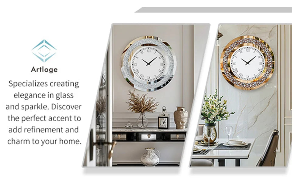 Crystal Sparkle Mirrored Wall Clock With Twinkle Diamond Accents