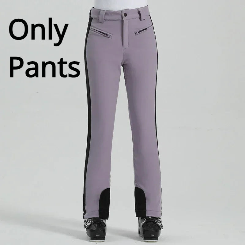 2025 Female Slim Skiing Pants New Winter Pants Mountain Waterproof Warm Snow Overalls Women High Elasticity Ski Trouser Clothes