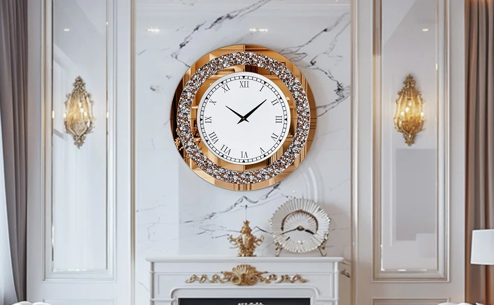 Crystal Sparkle Mirrored Wall Clock With Twinkle Diamond Accents