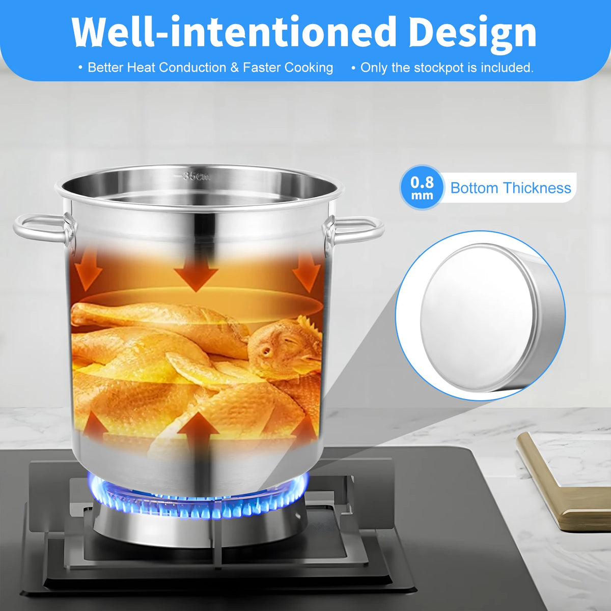 Versatile Stainless Steel Soup Stock Pot With Lid And Handles