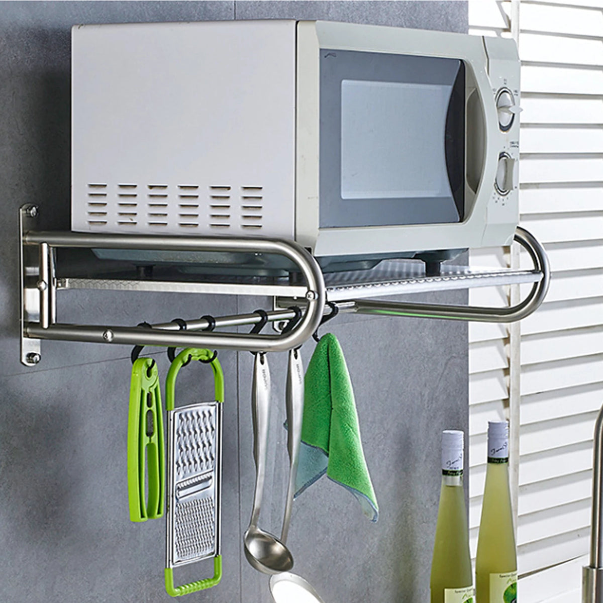 Stainless Steel Wall Mounted Microwave Oven Rack Kitchen Shelf