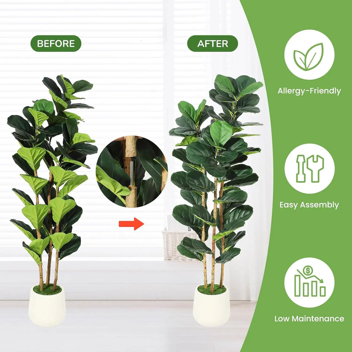 HiMISS Artificial Fiddle Leaf Fig Tree with Pot for Home
