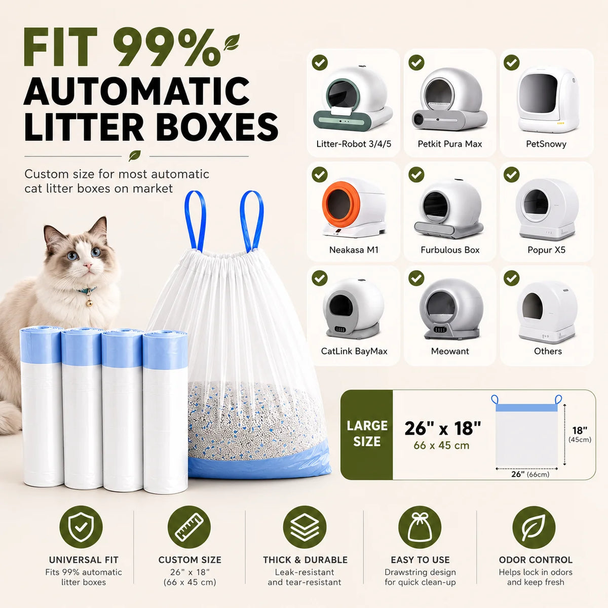 Automatic Cat Litter Box Liners With Convenient Drawstring Waste Bags
