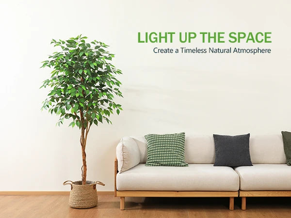 DR.PLANZEN Artificial Ficus Tree Potted Plant With Natural Wood Trunk