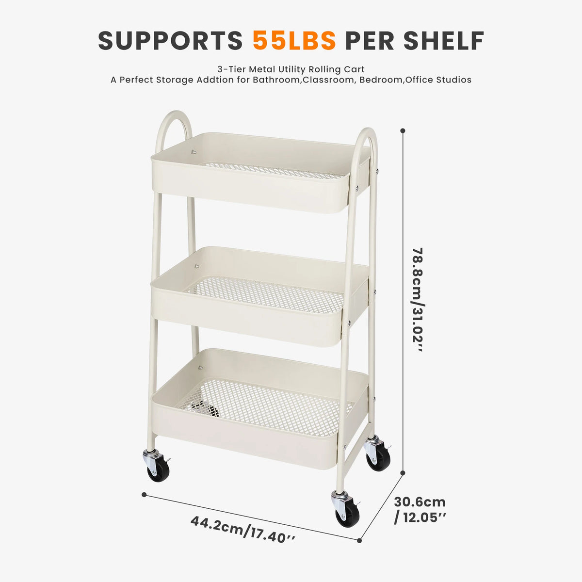 JHK Metal Rolling Storage Cart With Lockable Wheels
