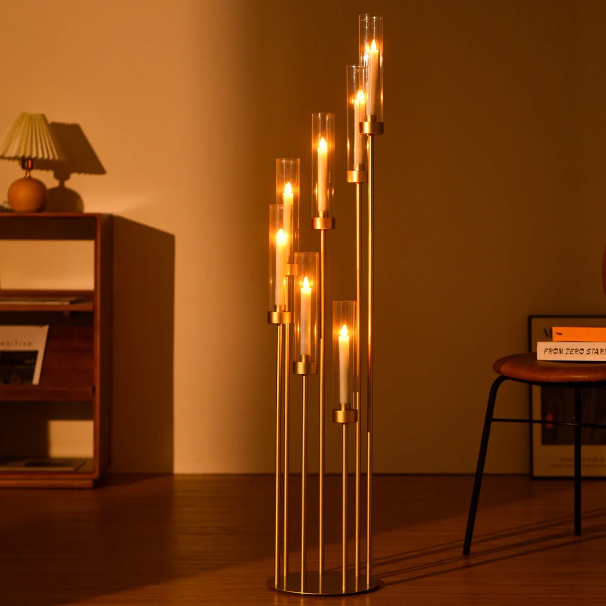 VINCIGANT Seven Arm Floor Candelabra With Removable Acrylic Shades