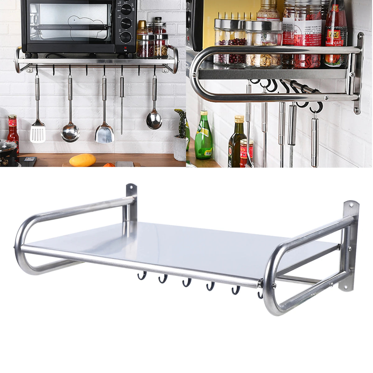 Stainless Steel Wall Mounted Microwave Oven Rack Kitchen Shelf