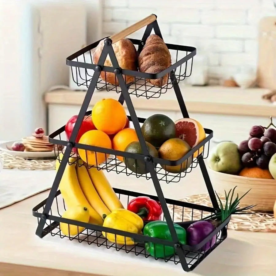 Three Tier Fruit Basket With Removable Trays For Kitchen Storage