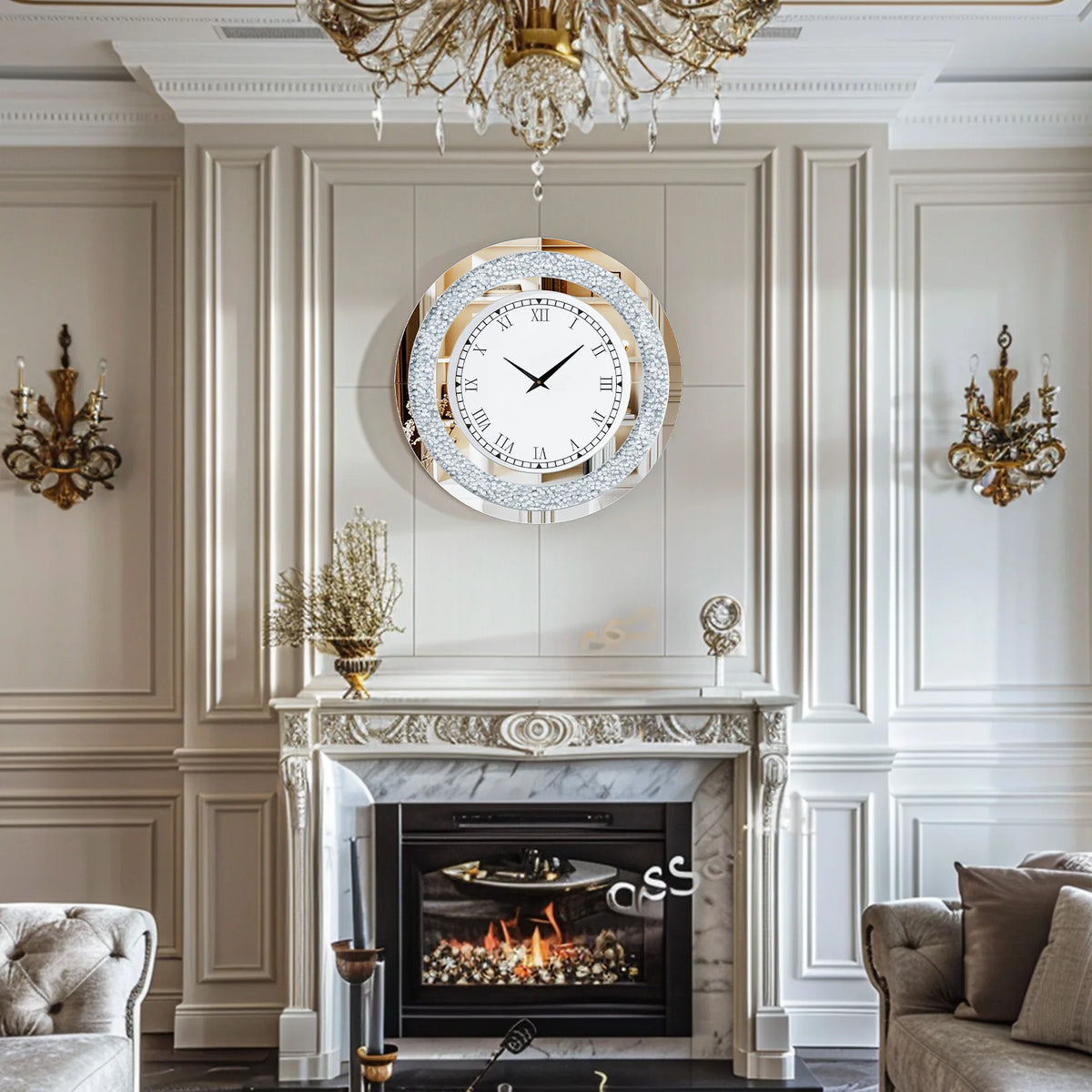 Crystal Sparkle Mirrored Wall Clock With Twinkle Diamond Accents