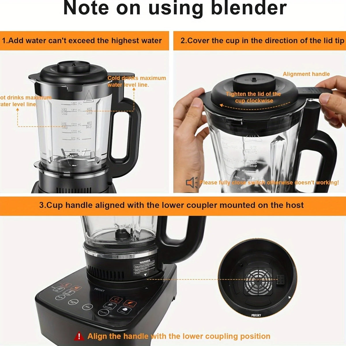 Prasky 2400W Professional Heating Blender With High Speed Auto Clean Function