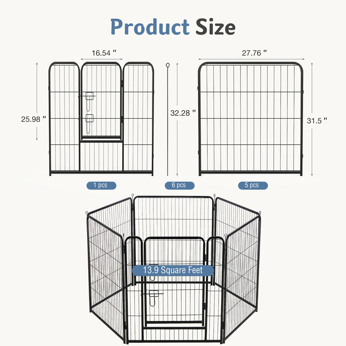 JHK 6 Panel Metal Dog Playpen Foldable Indoor Outdoor Pet Fence