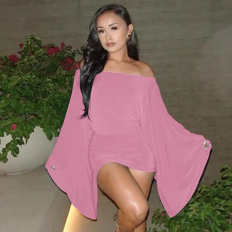 Women's Elegant Long Sleeve Slash Neck Evening Party Dress