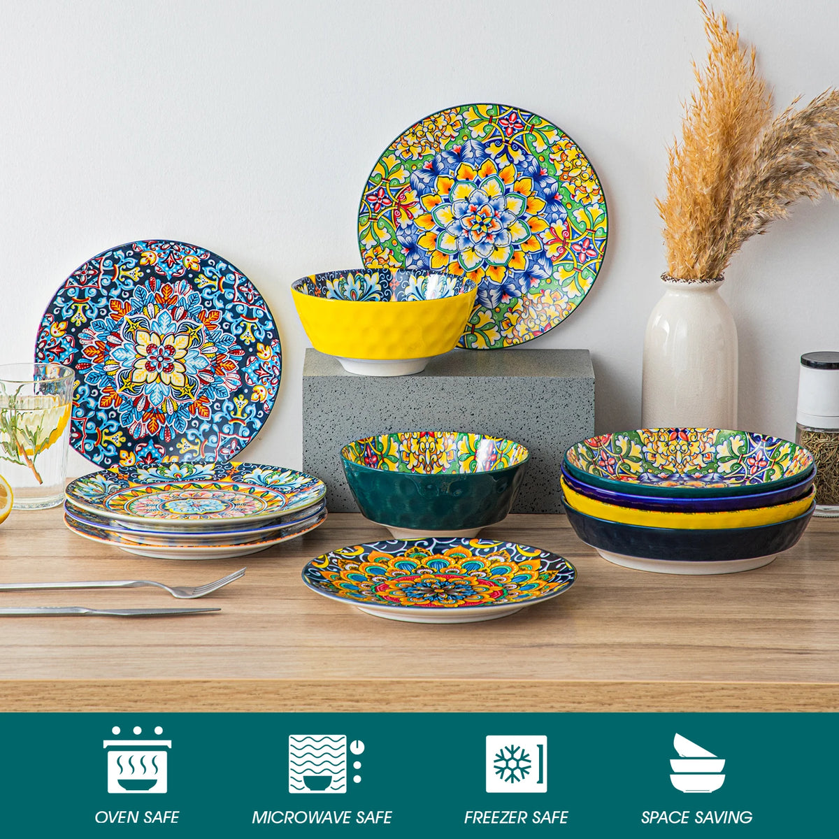 MALACASA Bohemian Ceramic Dinnerware Set Stoneware Tableware for Home