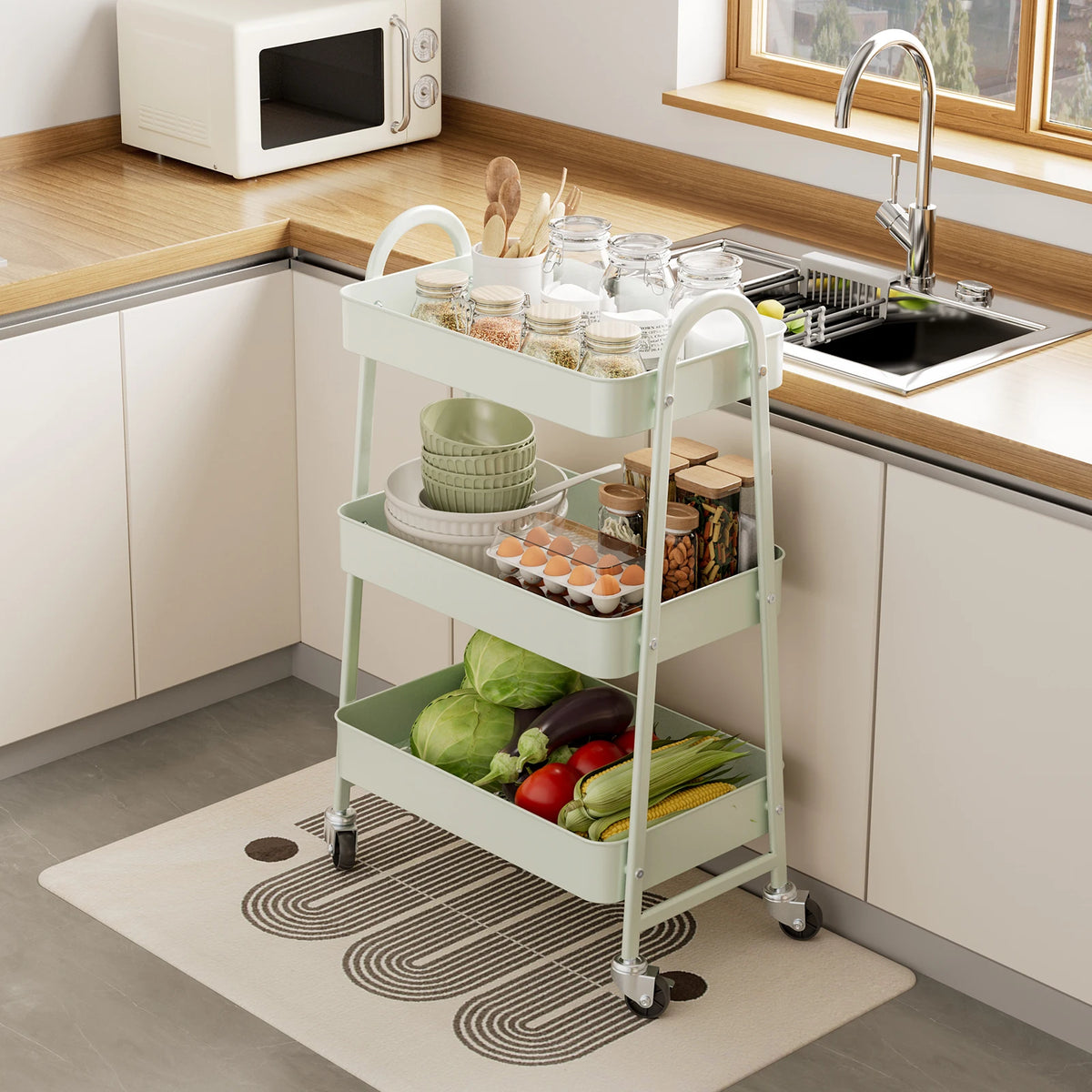 JHK Metal Rolling Storage Cart With Lockable Wheels