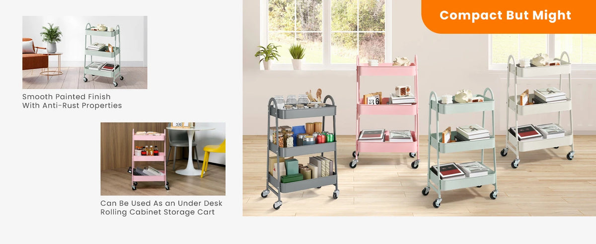 JHK Metal Rolling Storage Cart With Lockable Wheels
