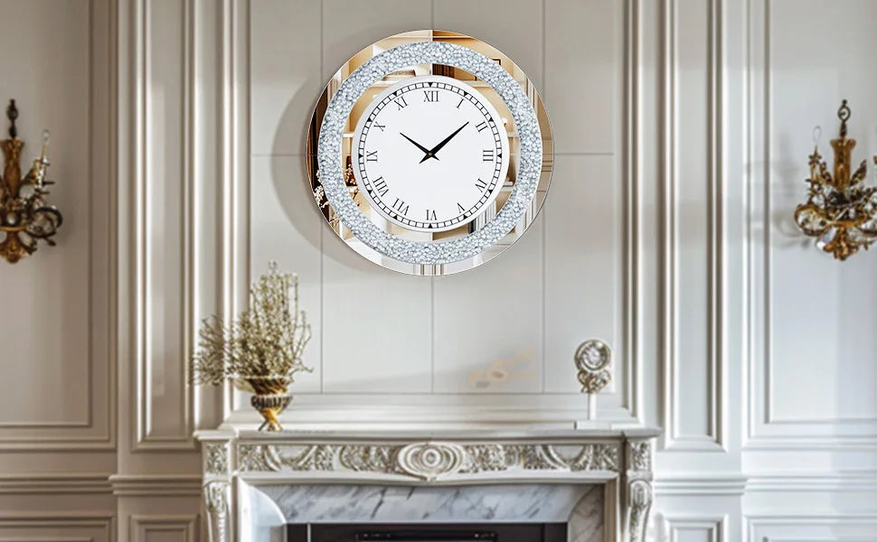 Crystal Sparkle Mirrored Wall Clock With Twinkle Diamond Accents