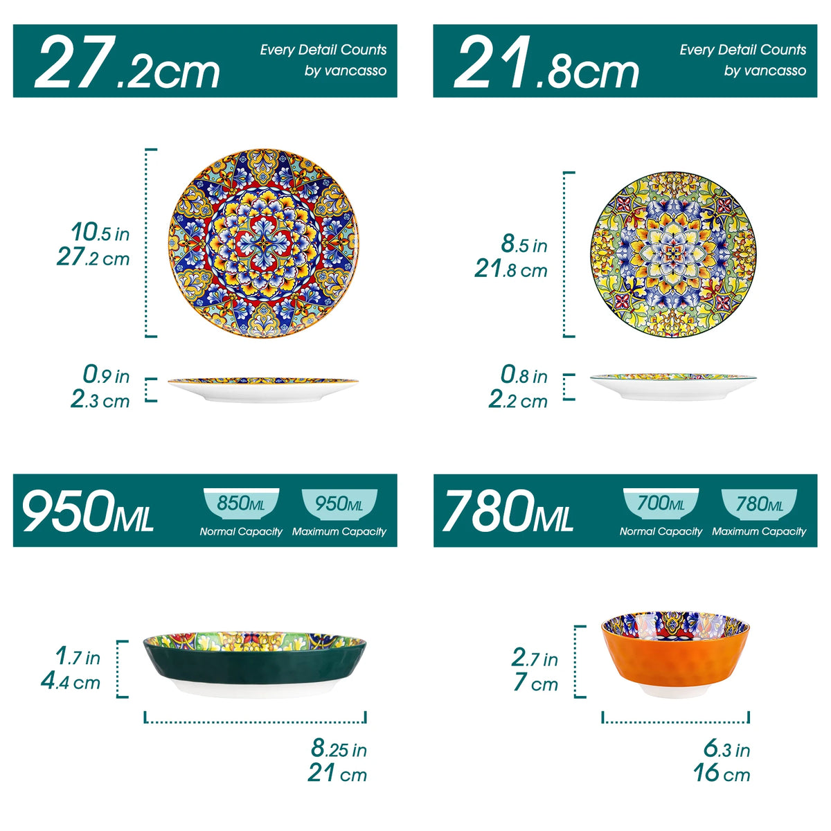 MALACASA Bohemian Ceramic Dinnerware Set Stoneware Tableware for Home