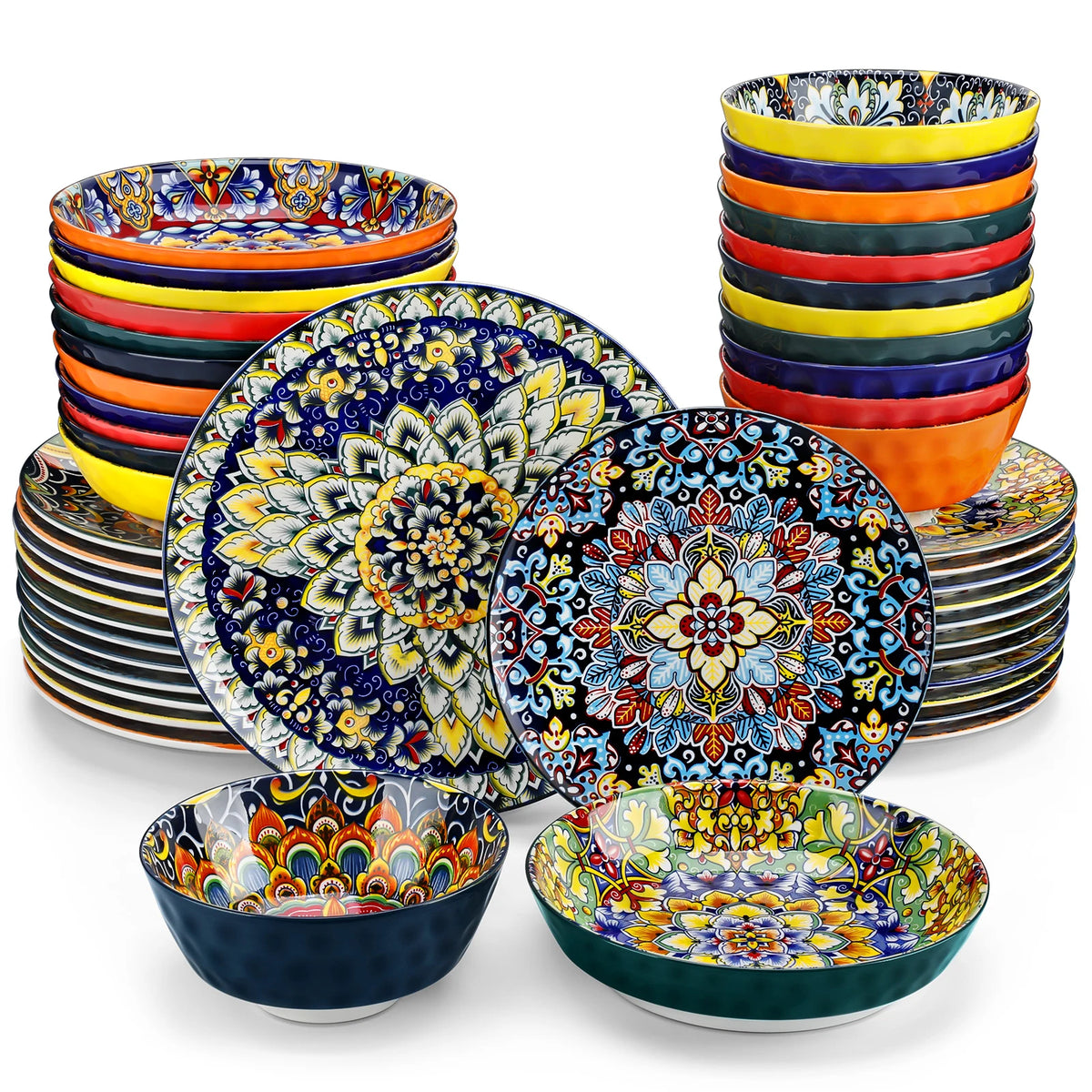 MALACASA Bohemian Ceramic Dinnerware Set Stoneware Tableware for Home