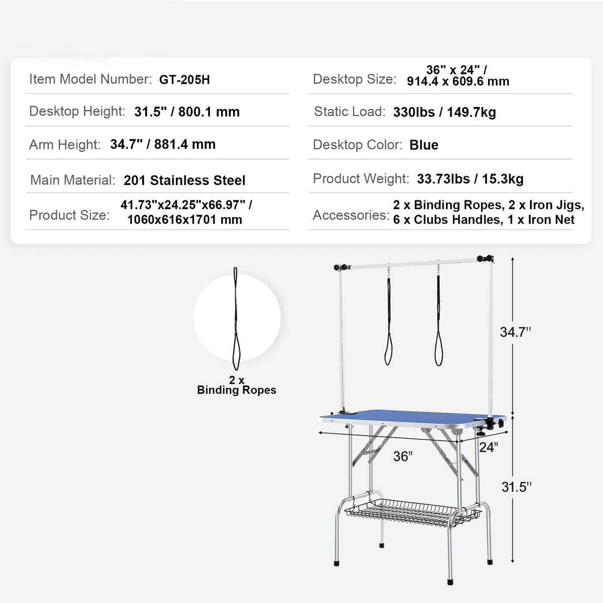 Pet Grooming Table With Two Arms And Clamp Foldable For Medium Dogs