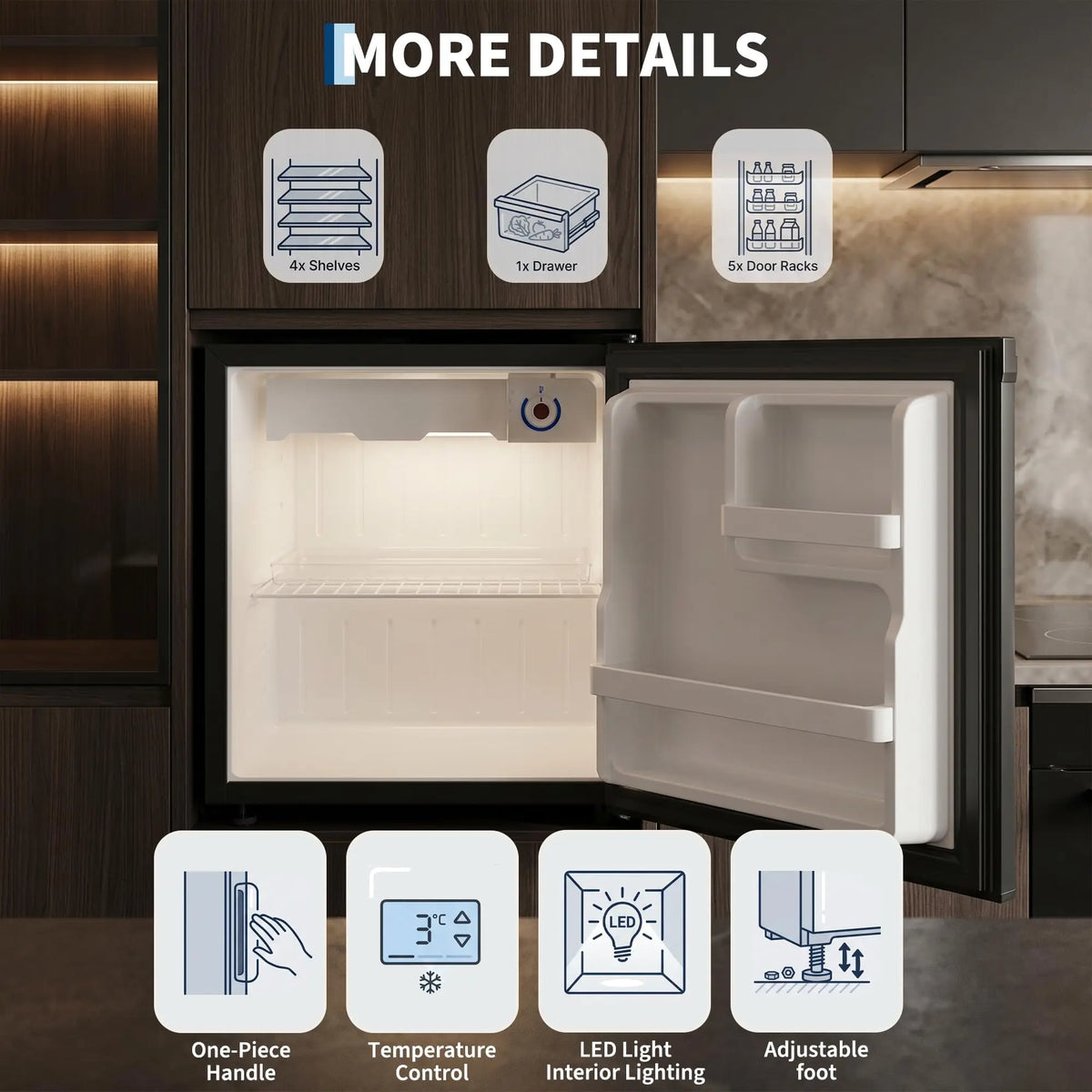 Compact Mini Refrigerator With Freezer LED Lighting And Adjustable Shelves