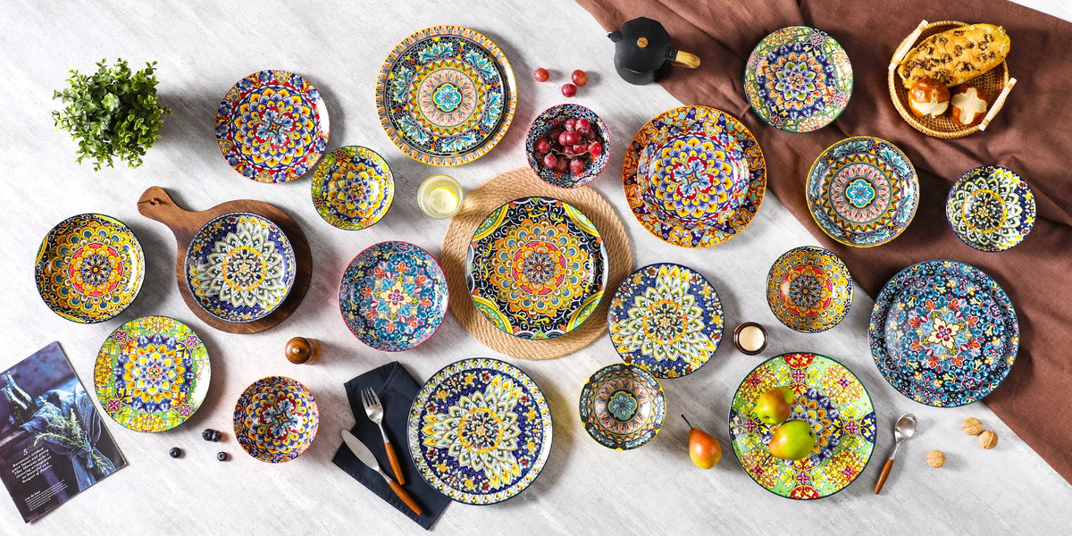 MALACASA Bohemian Ceramic Dinnerware Set Stoneware Tableware for Home
