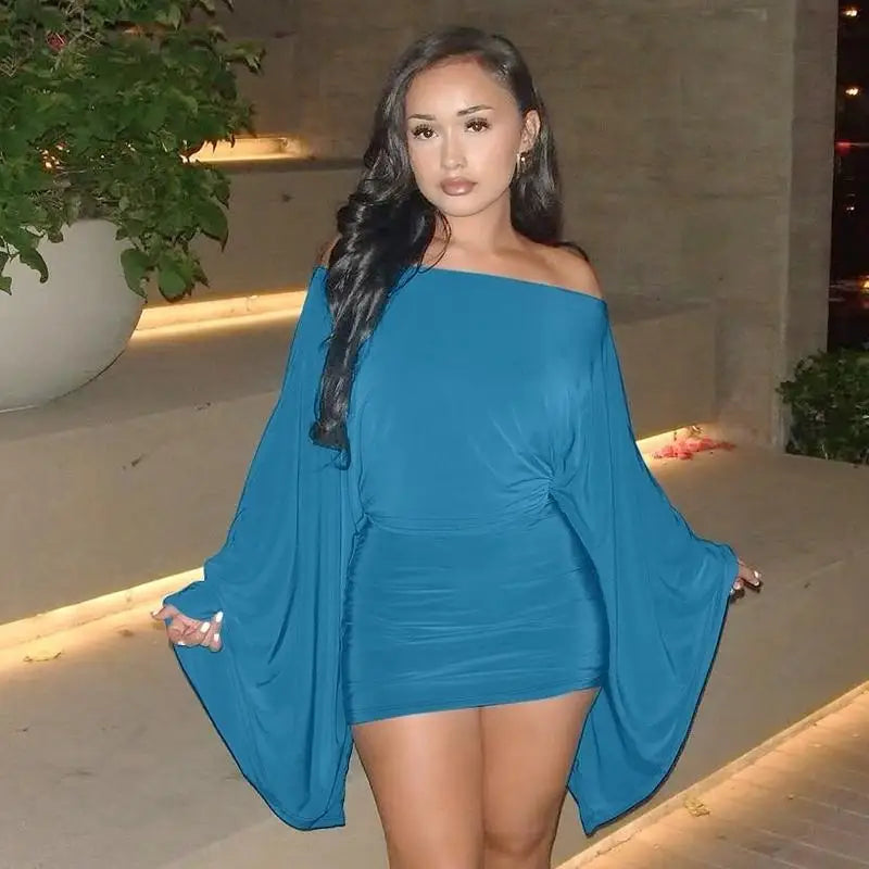 Women's Elegant Long Sleeve Slash Neck Evening Party Dress