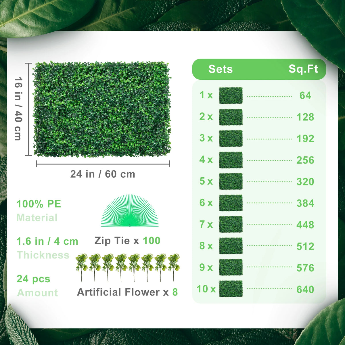 SucceBuy Artificial Boxwood Hedge Panels for Outdoor Wall Decor
