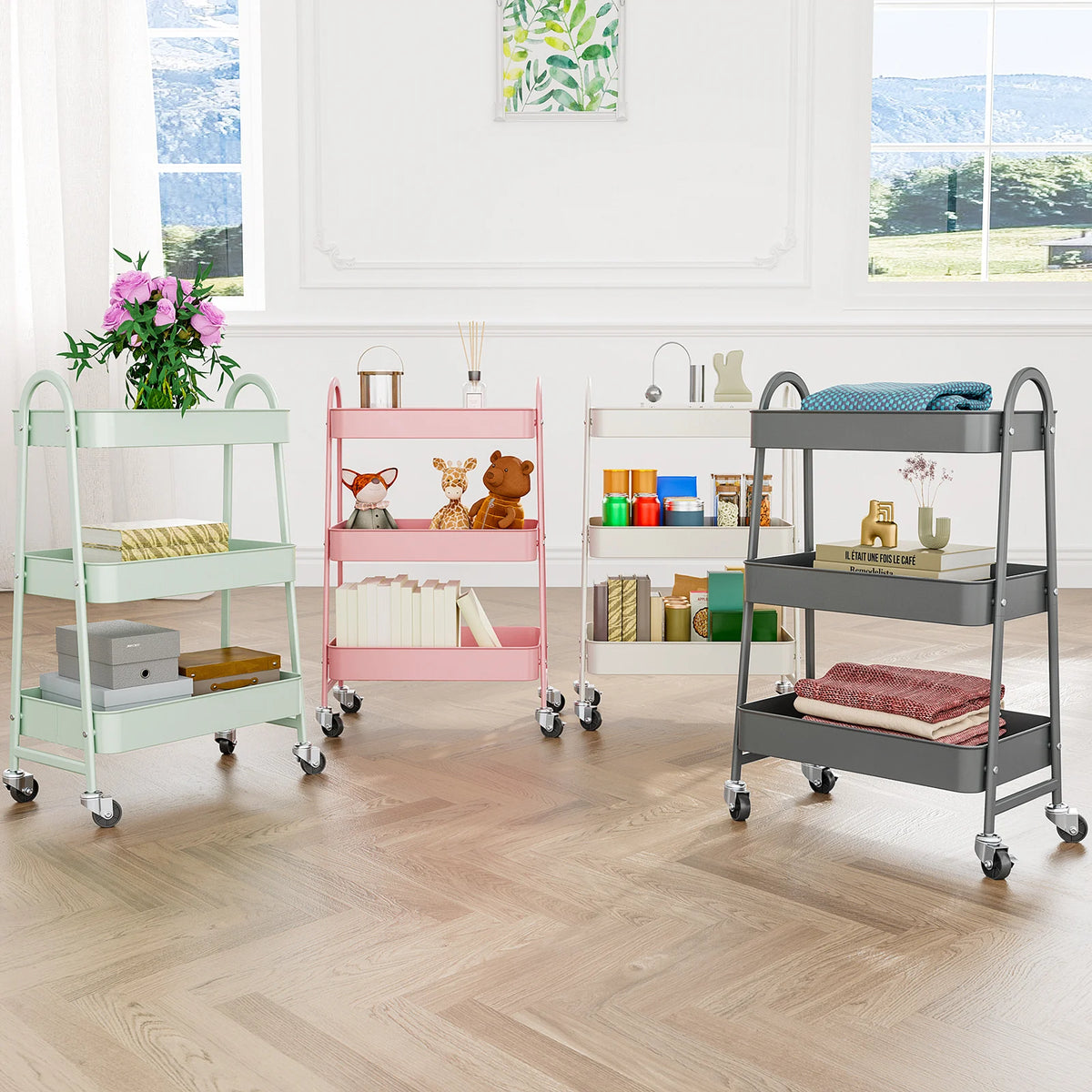 JHK Metal Rolling Storage Cart With Lockable Wheels