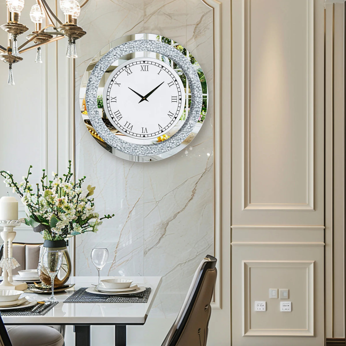 Crystal Sparkle Mirrored Wall Clock With Twinkle Diamond Accents