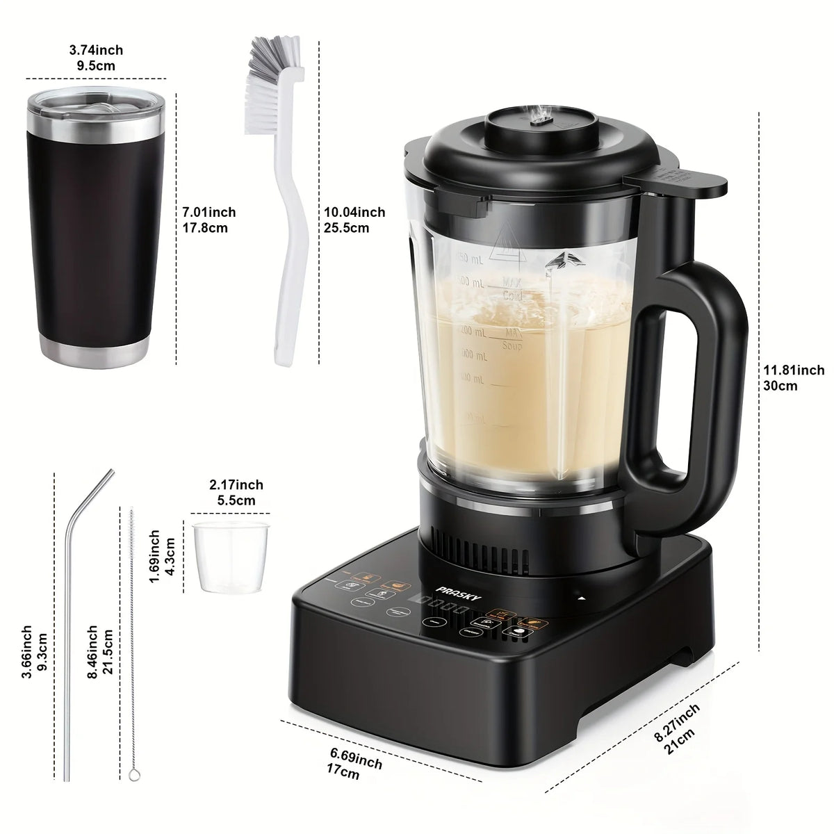 Prasky 2400W Professional Heating Blender With High Speed Auto Clean Function