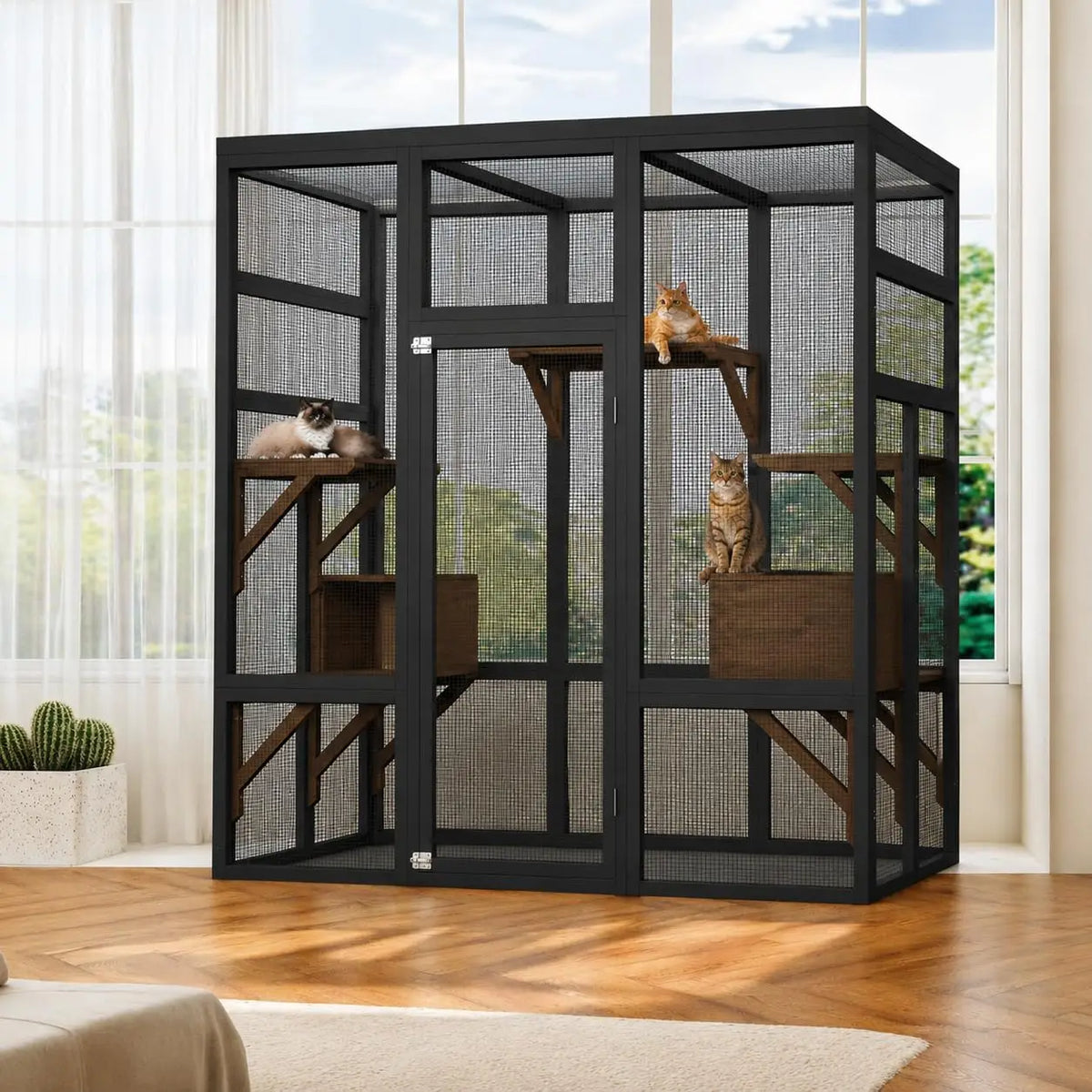 HiMISS Outdoor Wooden Cat Enclosure With Waterproof UV Roof