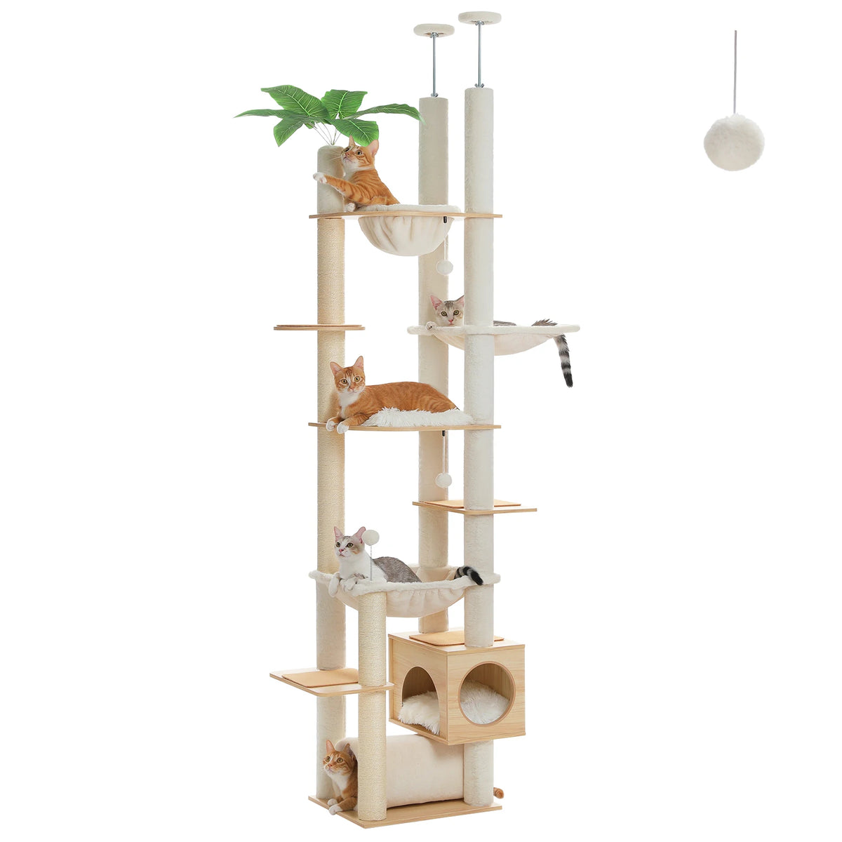 PAWZ Road Adjustable Wooden Cat Tree With Hammock And Sisal