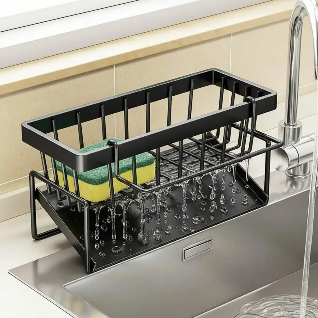 Stainless Steel Sink Caddy With Sloped Drainage And Towel Bar
