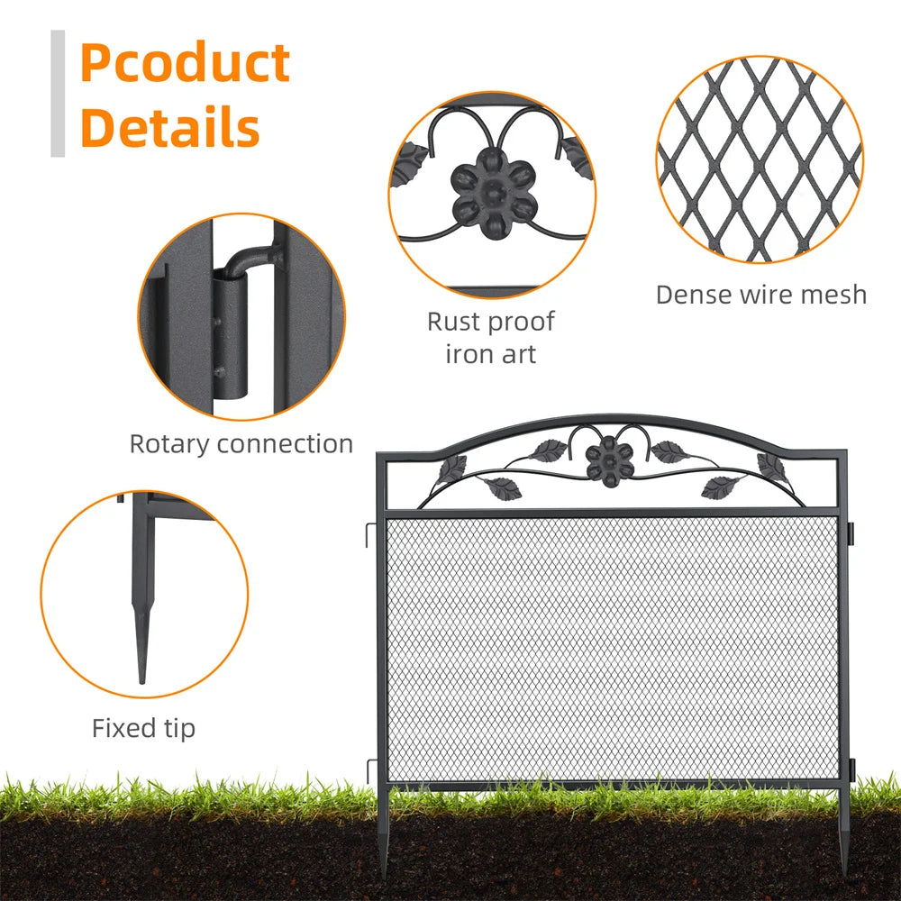 Set of 5 Dog Fence Panels Wrought Iron Pet Dog Animal Barrier Board Rails Pet Running Exercise Edging Border Guard Fencing