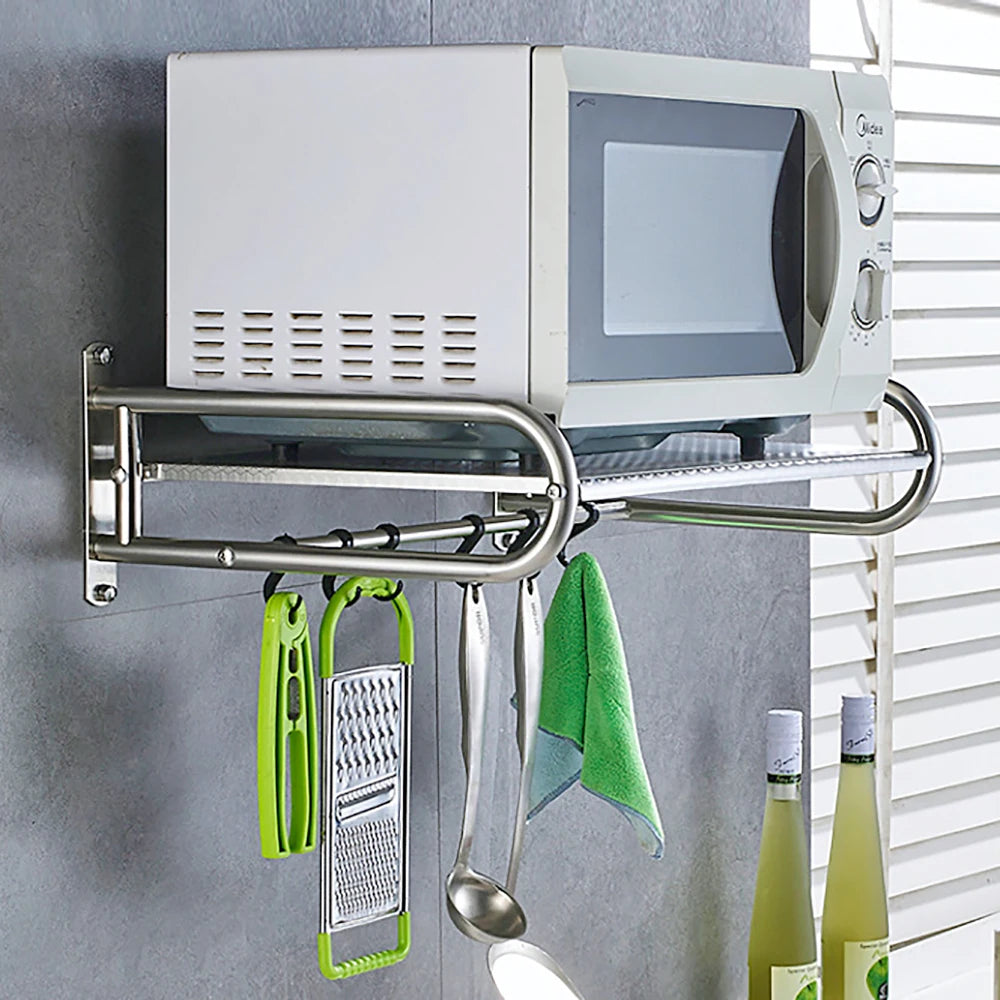 Stainless Steel Wall Mounted Microwave Oven Rack Kitchen Shelf