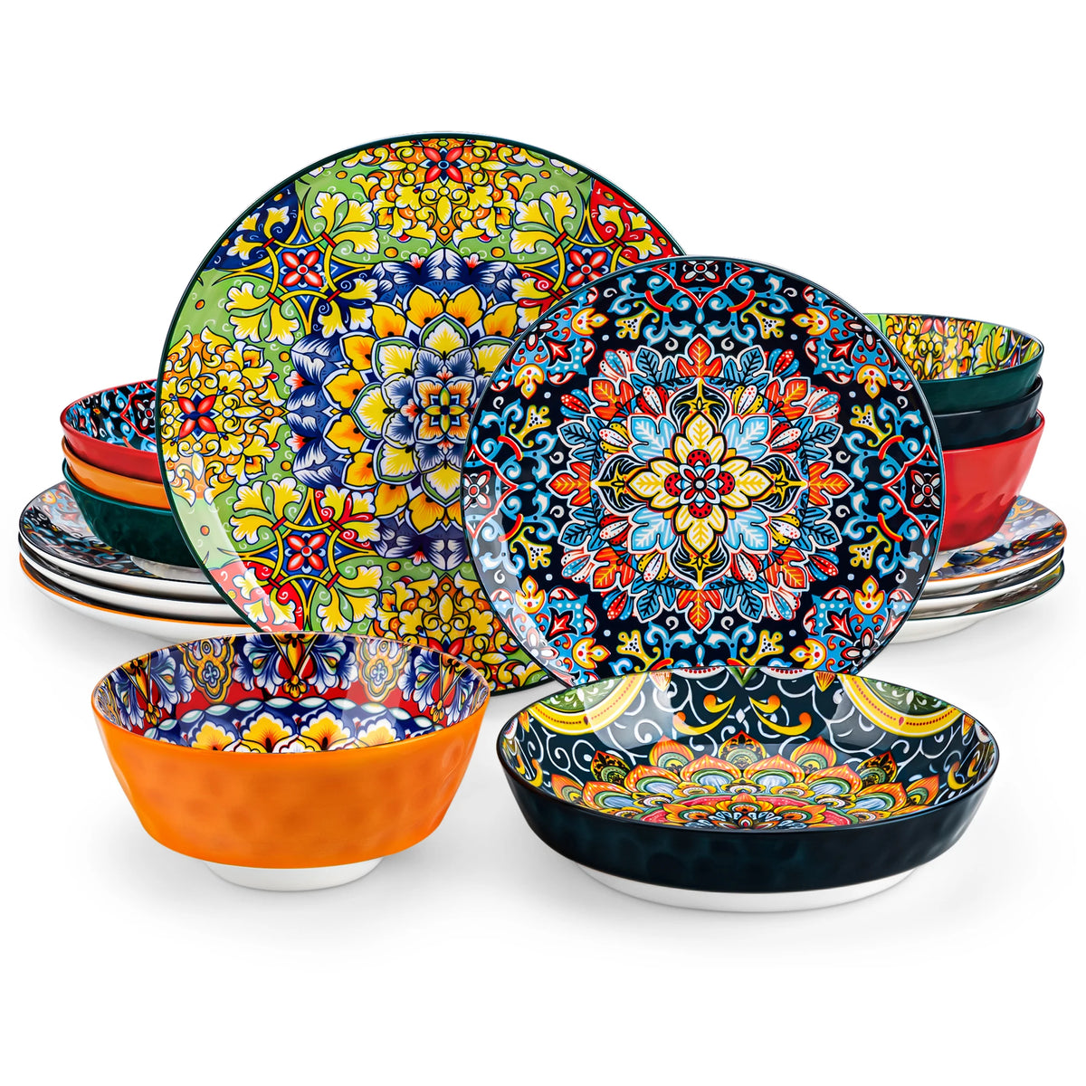 MALACASA Bohemian Ceramic Dinnerware Set Stoneware Tableware for Home