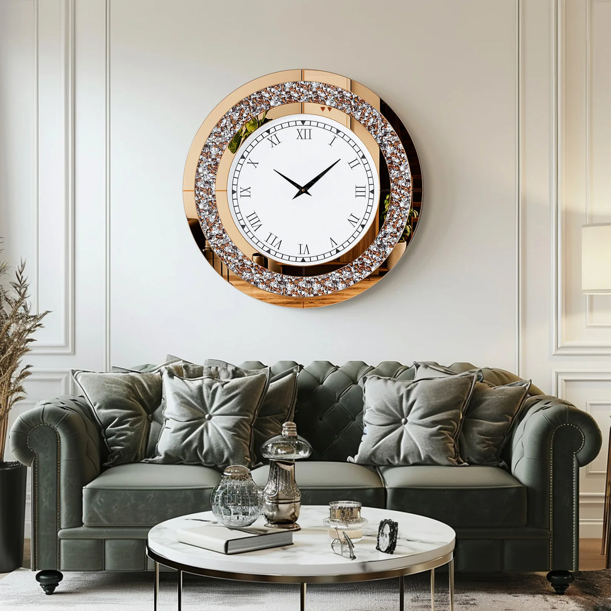 Crystal Sparkle Mirrored Wall Clock With Twinkle Diamond Accents